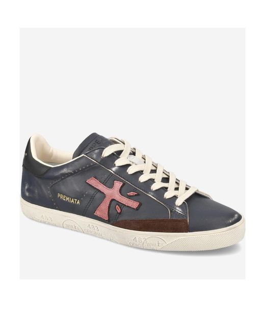 Premiata Blue Lace-Up Low-Cut Casual Shoes for men
