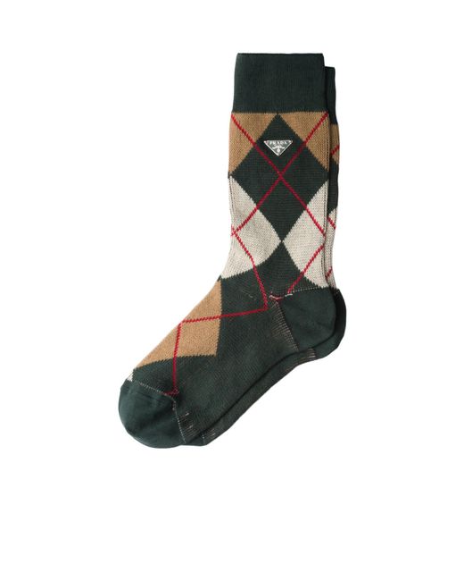 Prada Black Triangle-Logo Checked Socks