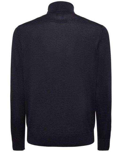 Zegna Blue Cashmere & Silk Turtleneck Sweater for men