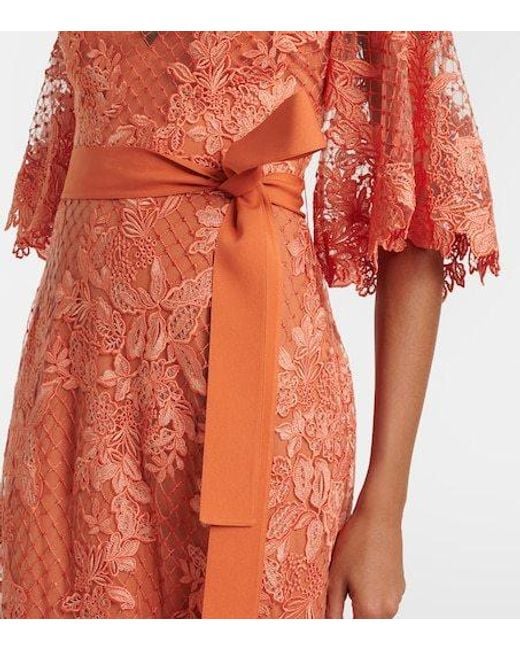 Elie Saab Orange Embroidered Lace And Tulle Gown