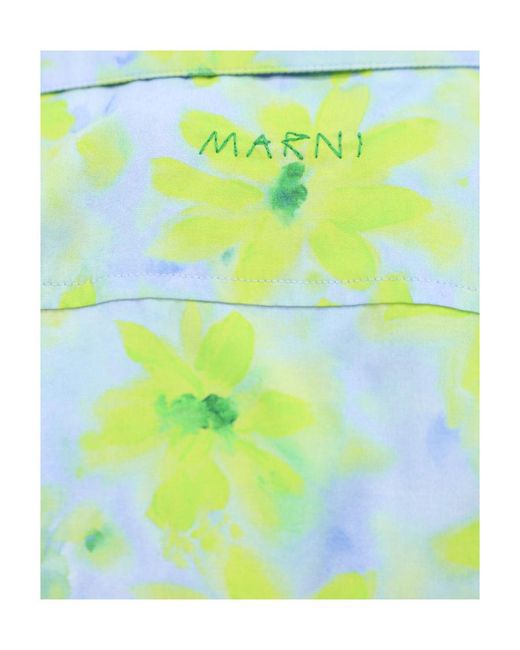 Marni Green Floral Printed Short-Sleeved Shirt