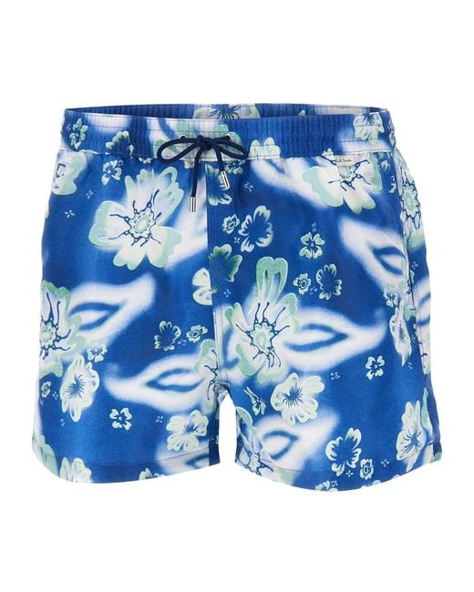 Paul Smith Blue Riso Floral Swim Shorts for men