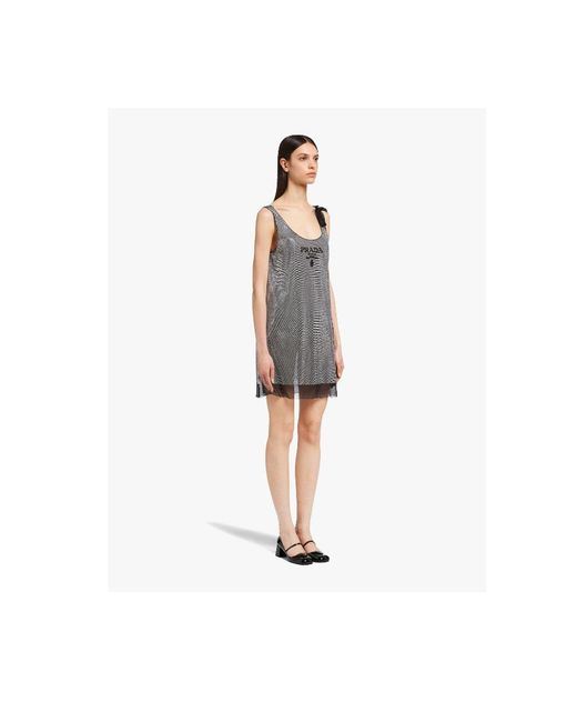 Prada Gray Crystal-Embellished Chiffon Dress