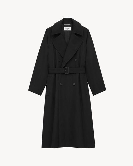 Saint Laurent Black Double-Breasted Belted Long Coat for men