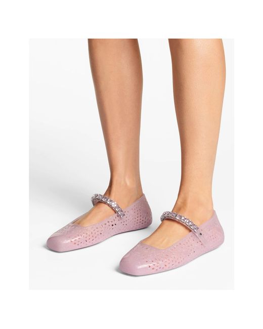 Jimmy Choo Pink The Jelly Embellished Ballerina Flats