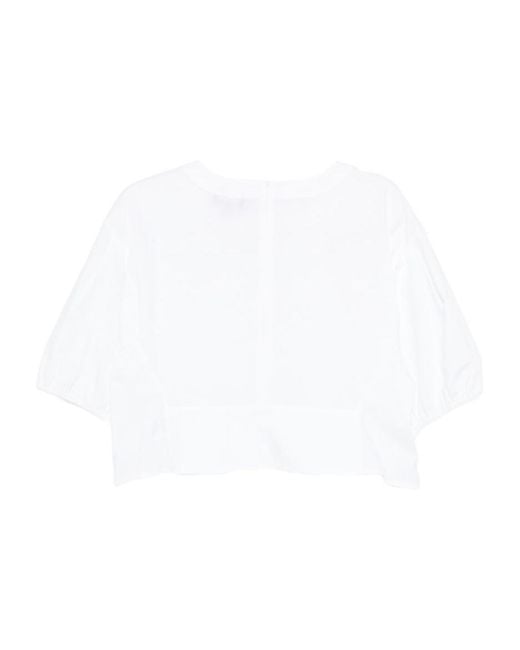 Emporio Armani White Crewneck Puff-Sleeved Blouse