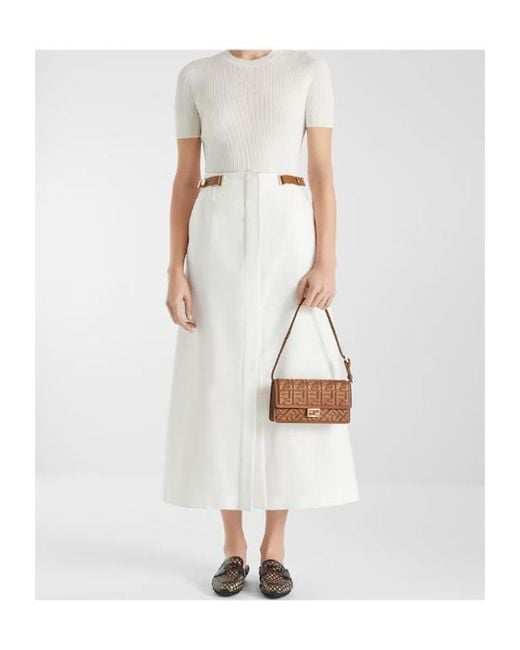 Fendi White Flared Midi Skirt