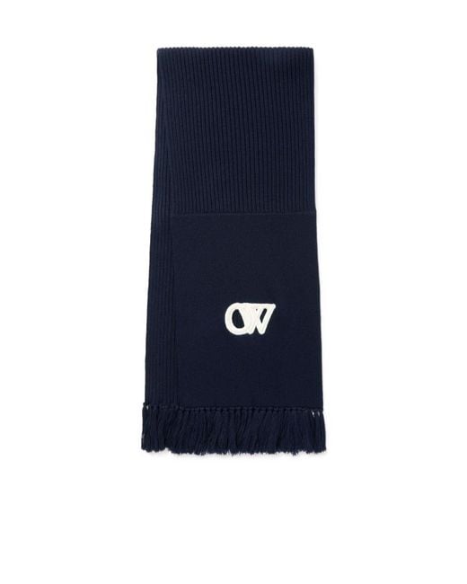 Off-White c/o Virgil Abloh Blue Logo Embroidered Fringed Edge Scarf