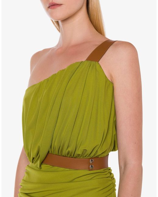 Alberta Ferretti Green Draped One-Shoulder Dress