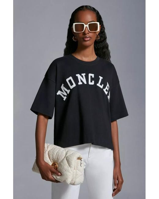 Moncler Blue Logo Printed Cropped T-Shirt