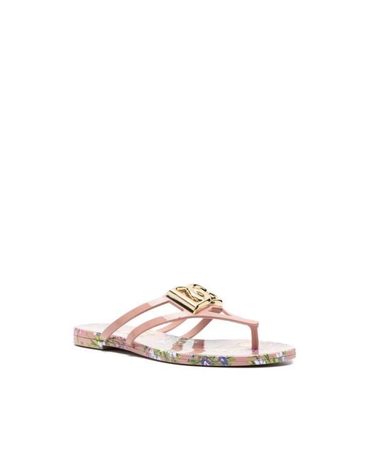 Dolce & Gabbana Multicolor Logo Thong Flip-Flops Slides