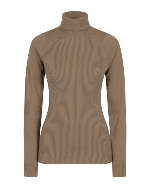 Moncler Brown Grenoble Logo Embroidered Polo Neck Jumper