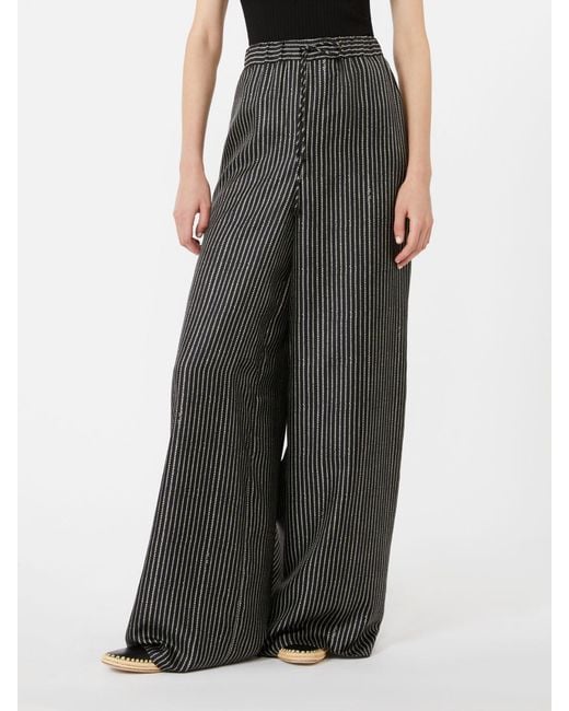 Max Mara Gray Clarino Striped Drawstring Trousers