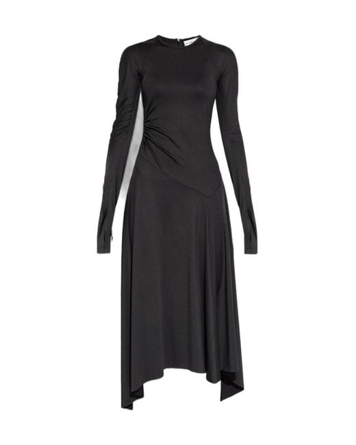 Victoria Beckham Black Asymmetric-Hem Long-Sleeved Midi Dress