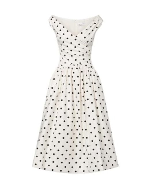 Self-Portrait White Polka-Dot Off-Shoulder Cotton Midi Dress