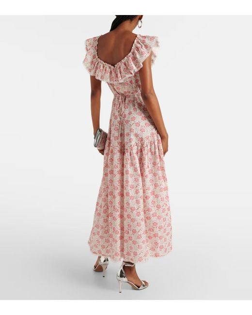 Rixo Pink Floral Ruffle Dress