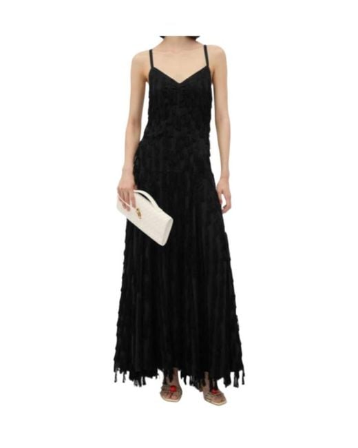 Bottega Veneta Black Fringed Fil Coupe Crepe Dress