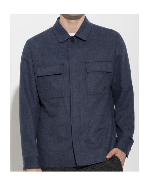 Etro Blue Collared Long-Sleeved Casual Jacket for men