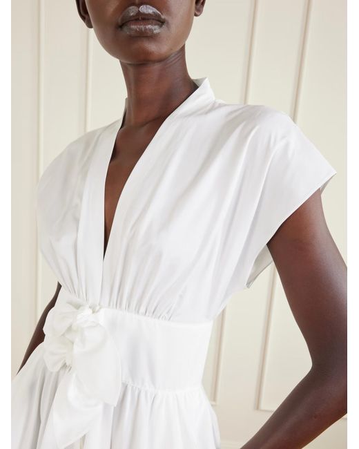 Alaïa White Alaïa Bow-Detailed V-Neck Pleated Midi Dress
