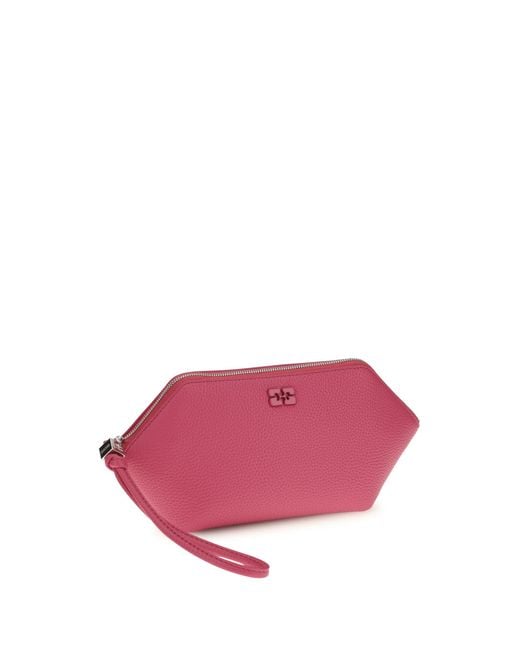 Ganni Pink Bou Zip Pouch Make Up Bag