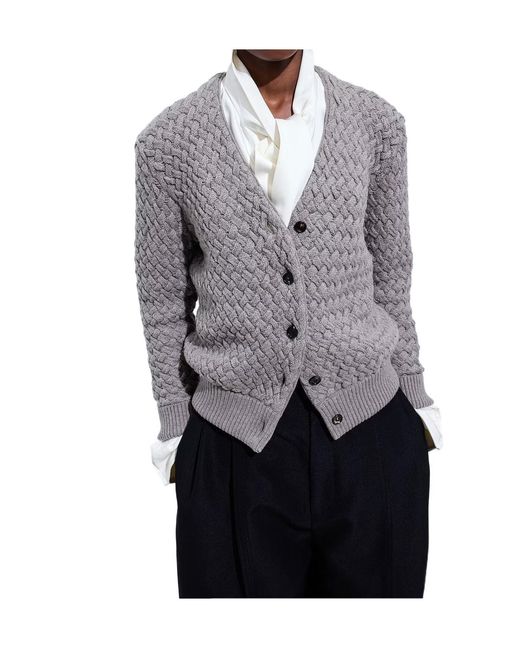 Bottega Veneta Gray Intrecciato Wool Cardigan