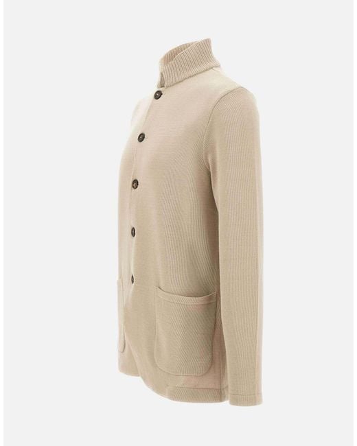 Eleventy Natural Ribbed Collar Buttoned Cardigan for men