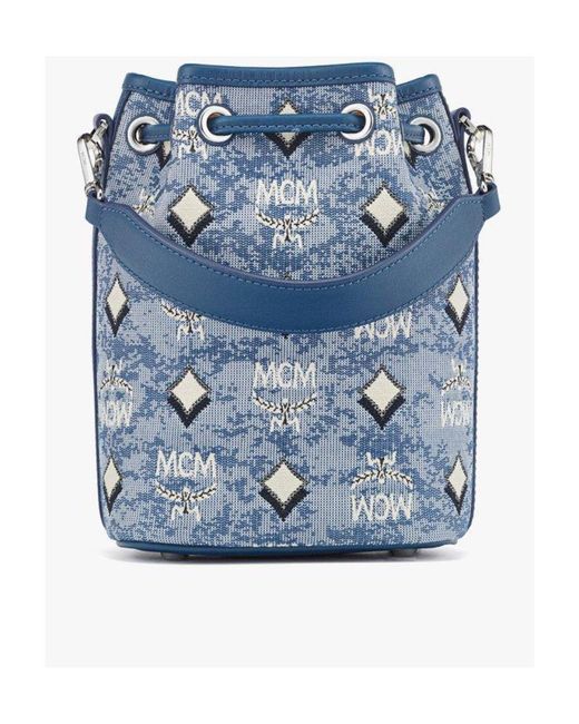 MCM Blue Logo Pull Rope Shoulder Bag