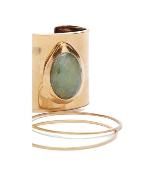 Ermanno Scervino Metallic Rigid Band Bracelet With Semi-Precious Light Hard Stone Cabouchon