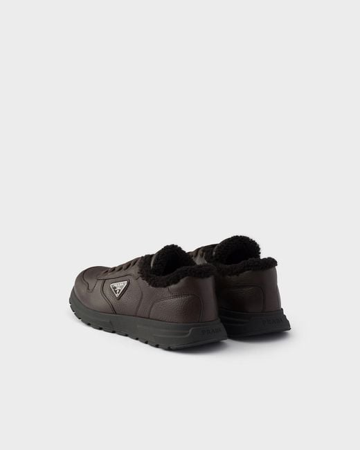Prada Brown Prax Leather Sneakers for men