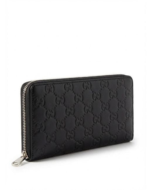 Gucci Black Gg Emblem Zip Around Wallet for men