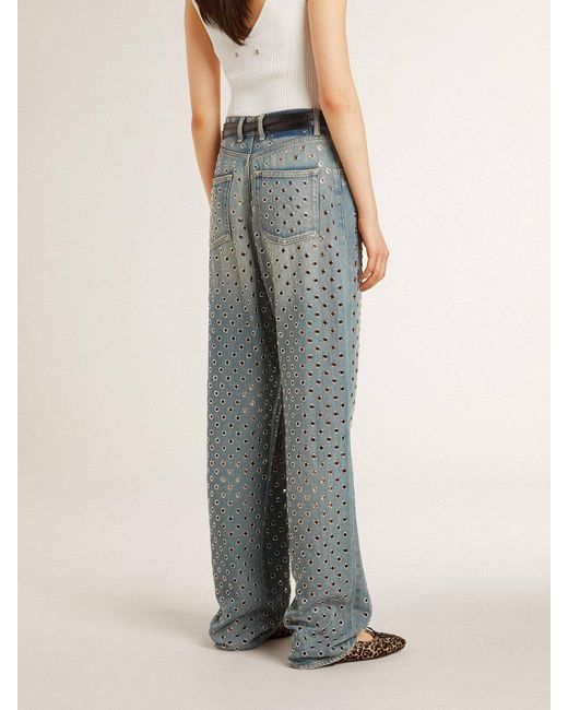 Golden Goose Deluxe Brand Blue Journey W's Pant Kim Sand Wash All Over Eyelet
