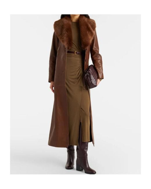 Nour Hammour Brown Dakota Shearling-Trimmed Leather Coat