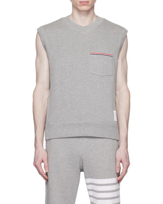 Thom Browne Gray Rwb-Stripe Cotton Vest for men