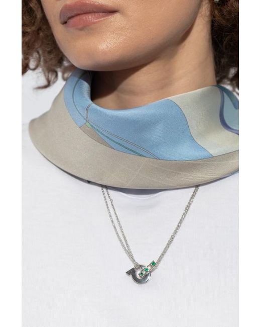 Ferragamo White Ferragamo Double Gancini Pendant Necklace