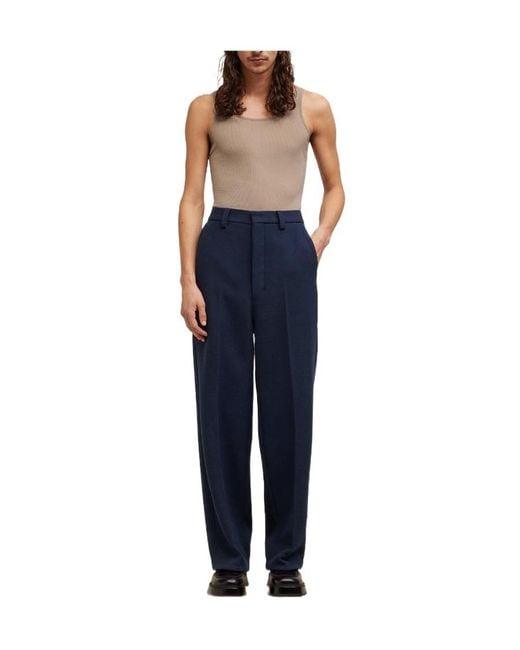 AMI Blue Straight-Leg Pleat-Detailed Trousers for men