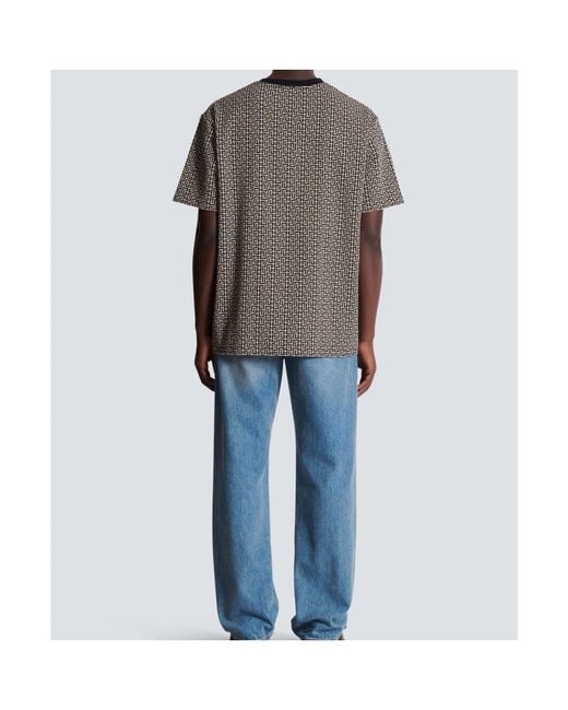 Balmain Gray Logo Patch Monogrammed T-Shirt for men