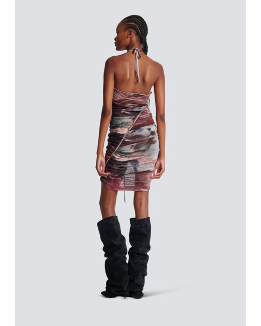 Balmain Purple Gathered Mini Dress