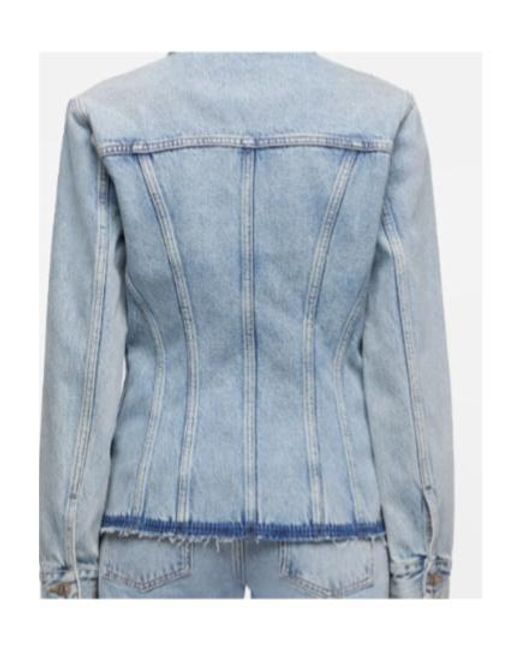 7 For All Mankind Blue Trucker Button Frayed Jacket