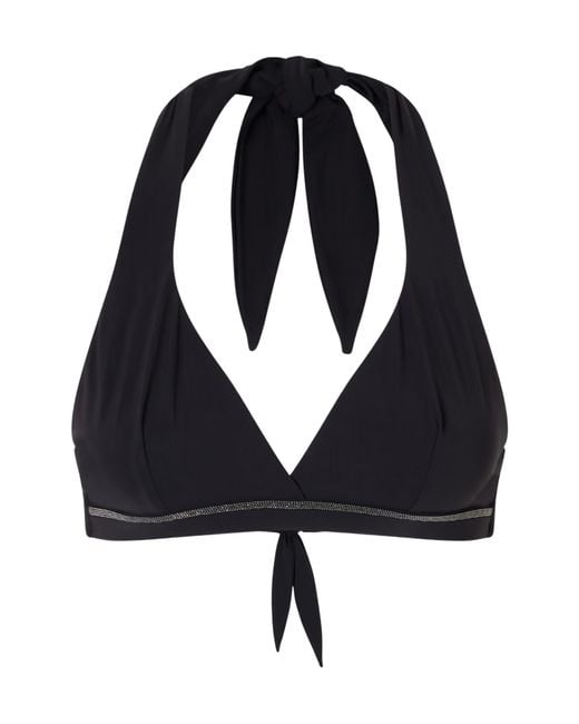 Brunello Cucinelli Black Bead-Embellished Triangle Bikini Top