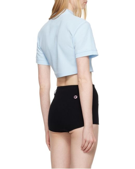 Area Blue Heart Embellished Cutout Cropped Polo Shirt