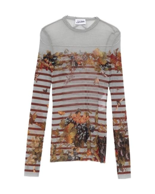 Jean Paul Gaultier White Marinière Striped Grape-Print Top