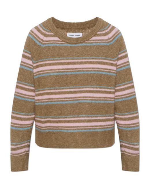 Samsøe & Samsøe Gray Nor O-N Striped Raglan-Sleeve Sweater