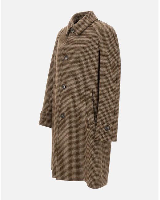 Herno Brown Houndstooth Button Coat for men