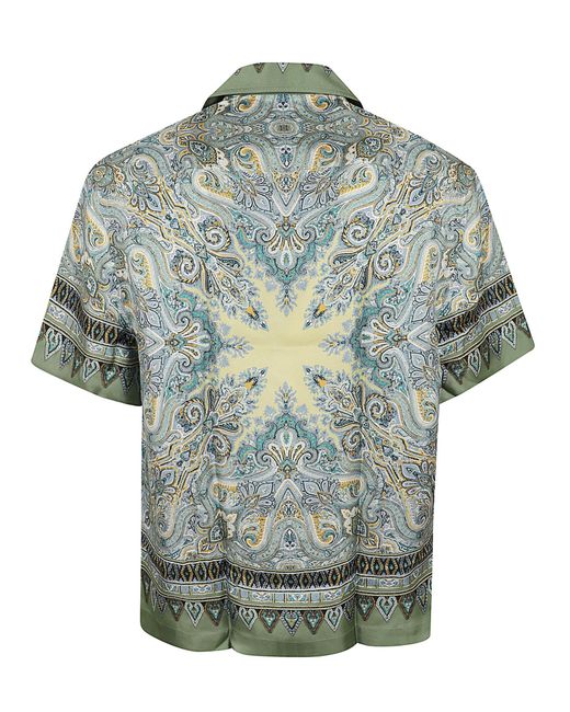 Etro Green Paisley Short-Sleeved Shirt for men