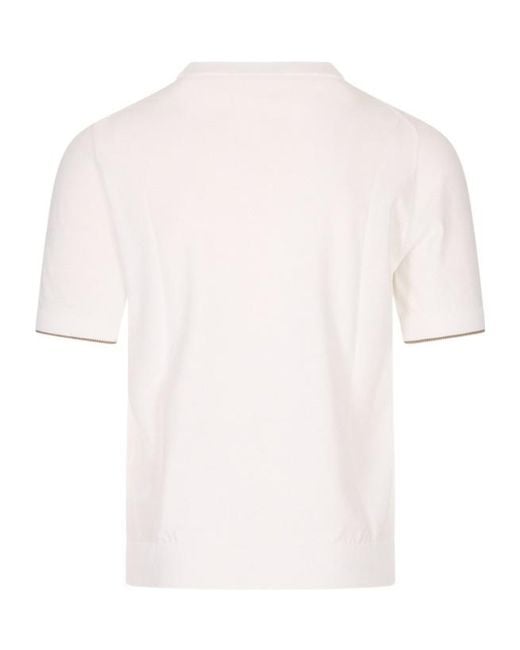 Peserico White Crewneck Knitted Cotton T-Shirt for men