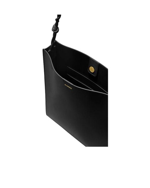 Jil Sander Black Tangle Logo Embossed Medium Crossbody Bag