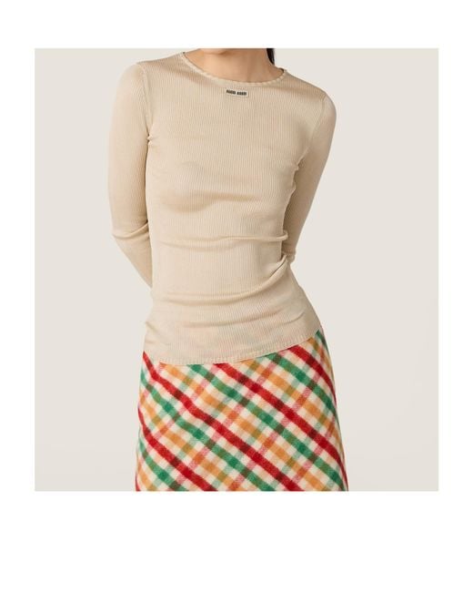 Miu Miu Natural Silk Rib Knit Sweater
