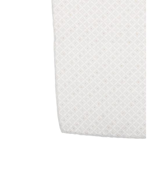 Brunello Cucinelli White Geometric-Pattern Silk Scarf for men
