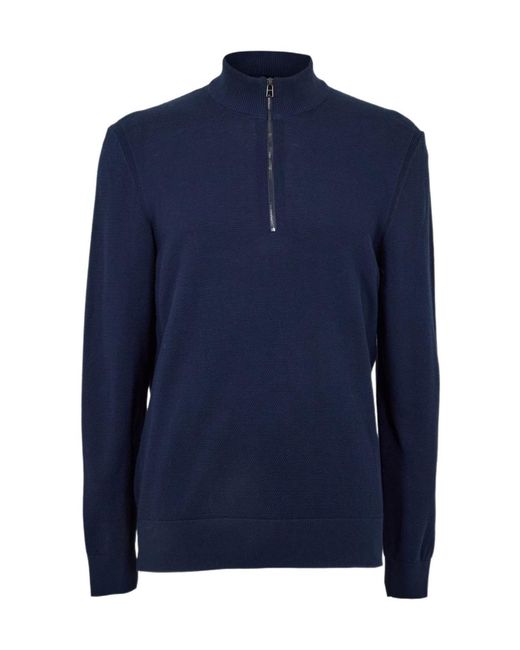 Boss Blue Ebrandozipped Crew Neck Jumper for men