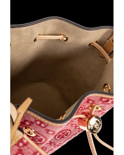 Tory Burch Pink T Monogram Denim Bucket Bag
